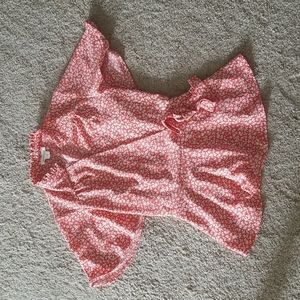 Monteau Floral Orange Faux Wrap Blouse Size M